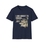 Navy funny nurse shirt with I Am About to Crash Out text and crash cart graphic