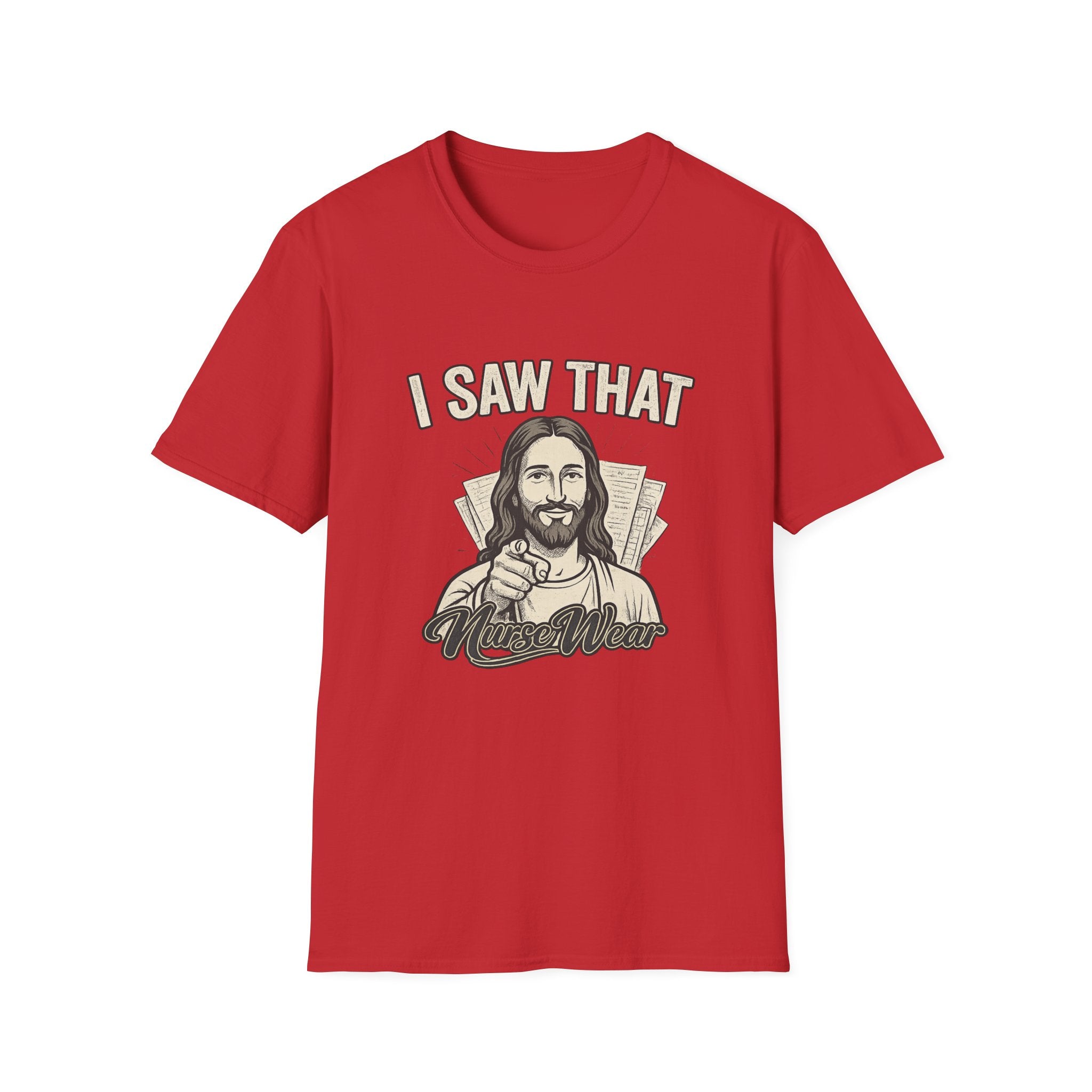 Red funny nurse shirt with I Saw That text and graphic design