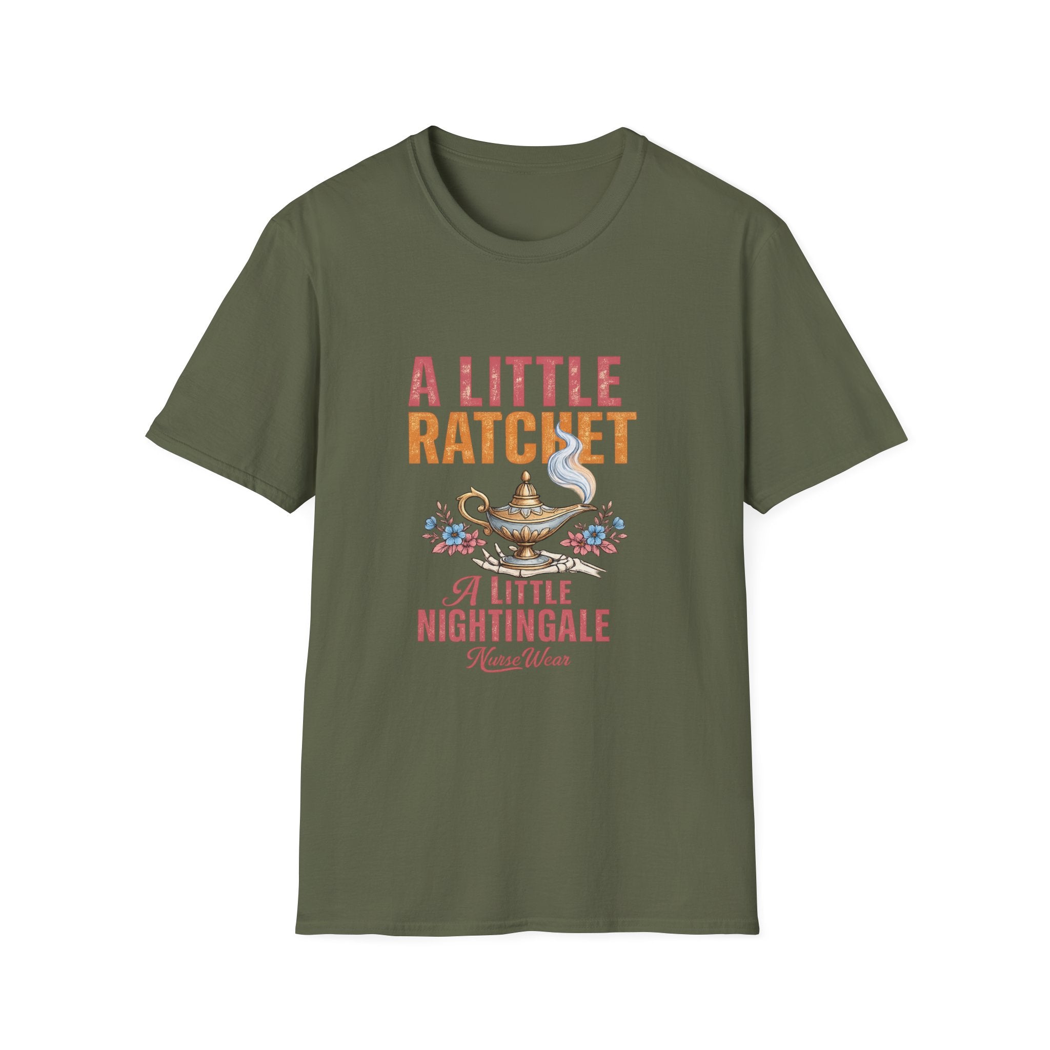 Military Green nurse shirt with A Little Ratchet A Little Nightingale graphic design