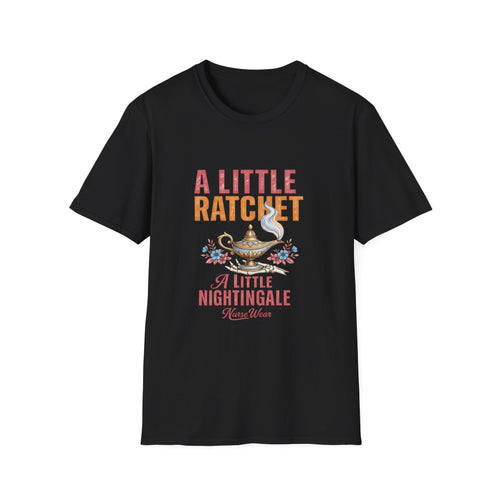 Black nurse shirt with A Little Ratchet A Little Nightingale graphic design
