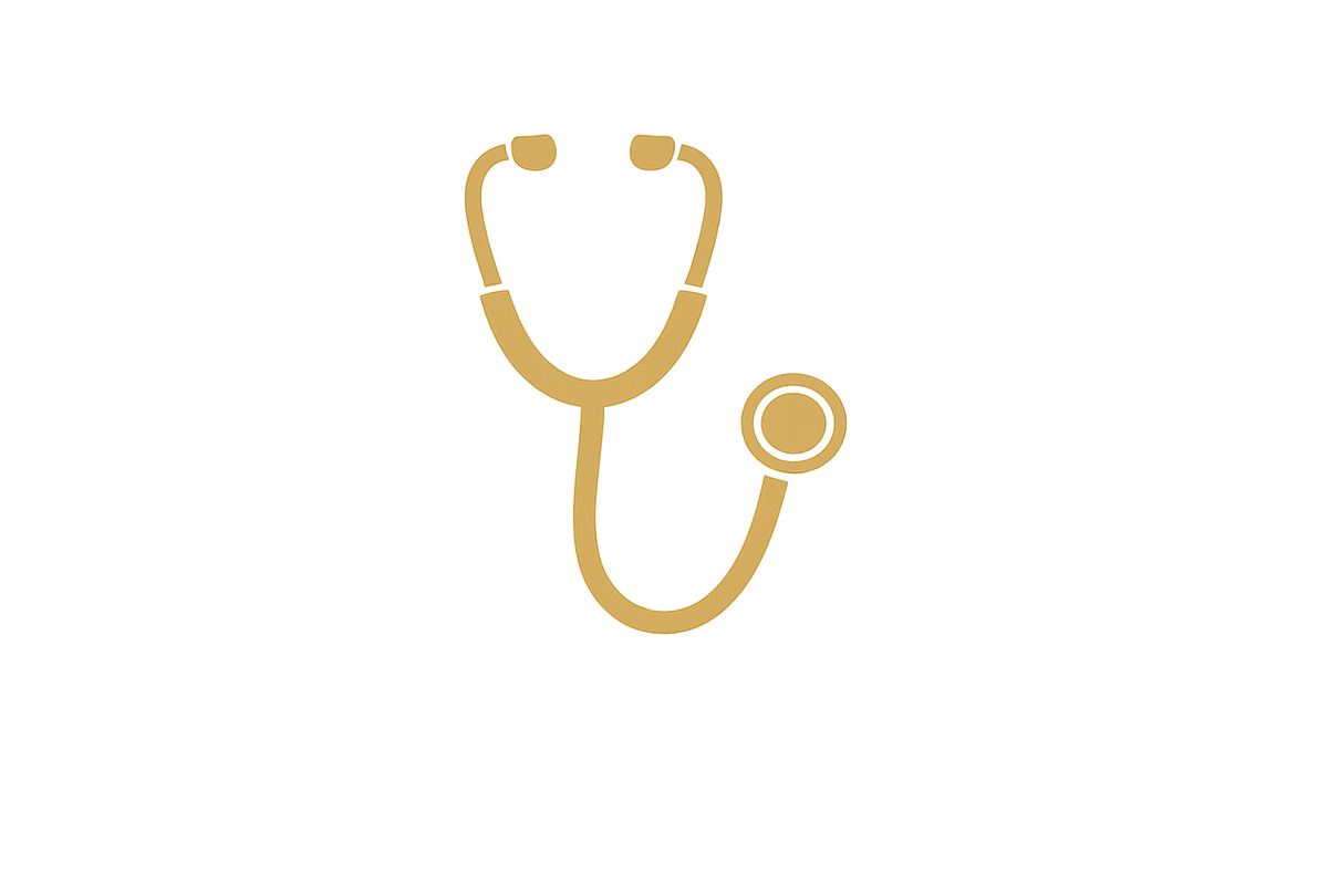 Gold stethoscope icon on a white background